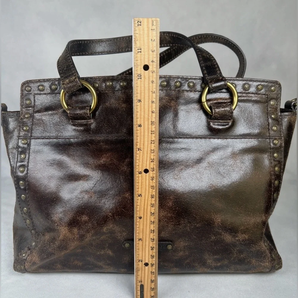 Frye Victoria Studded Leather Satchel Distressed Brown Medium Bag Boho - Picture 9 of 16